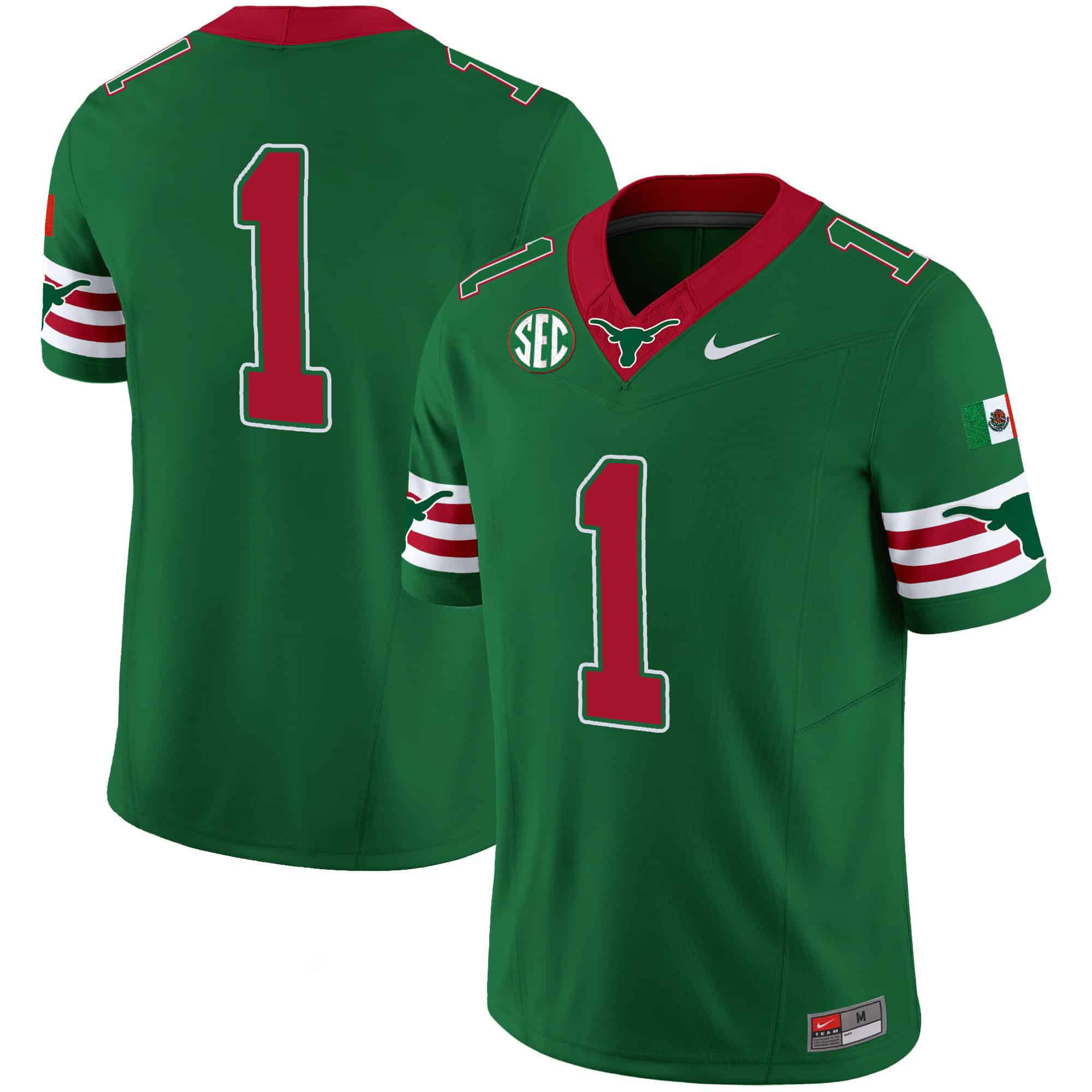 Men Texas Longhorns #1 No Name Green 2024 Nike Mexico SEC Patch Vapor NCAA Jersey->indianapolis colts->NFL Jersey